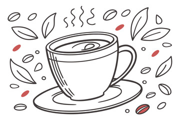 Doodle Illustration of a Coffee Cup with Surrounding Elements