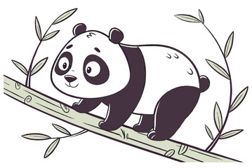 Cartoon Panda Walking on Bamboo bear cute