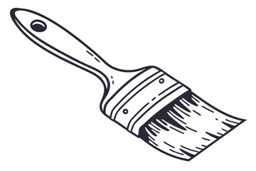Black and white sketch of a paint brush on white background