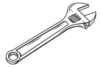 Single adjustable wrench line art on white background