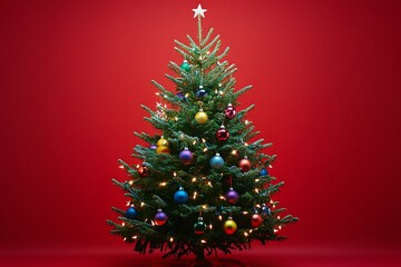 christmas tree on red background