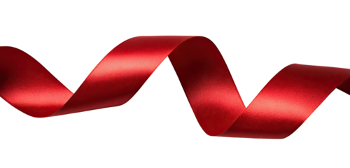 Red ribbon in a graceful, swirling design against a black backdrop