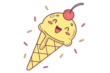 Cheerful Yellow Ice Cream Cone with Sprinkles and Cherry