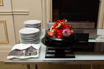 Elegant buffet arrangement with vegetables