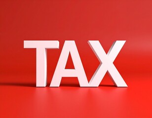 3D White TAX Word on a Bold Red Background for Finance and Accounting