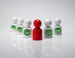 Red Peg Doll Leader with Green Checkmarks Representing Selection and Approval