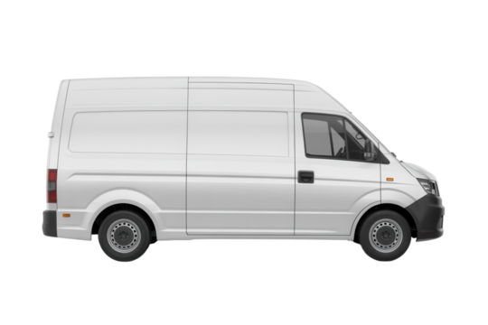 Sleek white delivery van ready for your branding, perfect for logistics or transportation, showcasing modern design and clean lines, ideal for commercial use, conveying reliability and efficiency