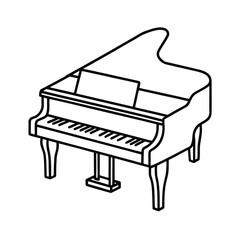 Black grand piano and musical notes keyboard illustration for classical concert music instrument sound