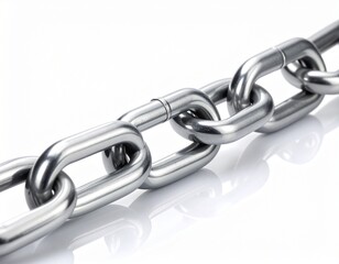 Close-up of a Heavy Duty Metal Chain on a White Reflective Background