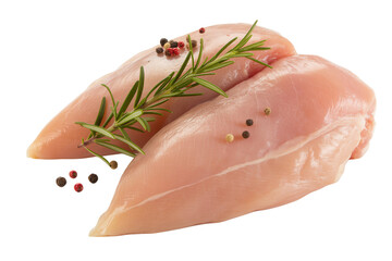 Fresh chicken breasts ready for cooking with rosemary and colorful peppercorns, perfect for healthy meals and culinary creations, ideal for food bloggers and recipe promotions