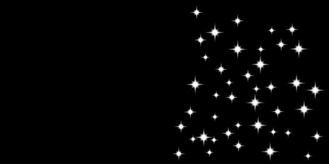 Abstract black background featuring a cluster of bright, twinkling white stars on the right side. © Hussain