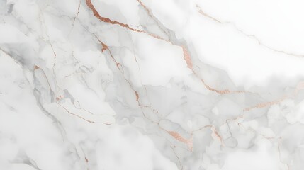 Elegant white marble texture with sparkling rose gold and subtle grey veins. A luxurious abstract pattern perfect for sophisticated backgrounds, modern designs, wallpaper, or branding.