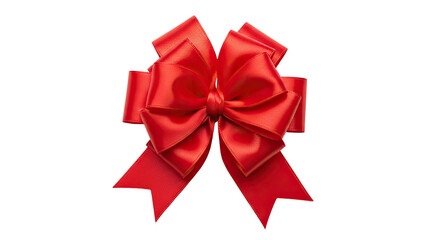 Elegant red satin ribbon bow, perfect for festive decorations and gift wrapping, on an isolated transparent background
