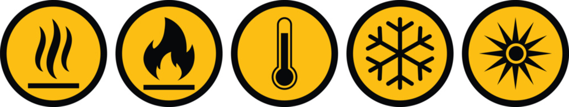 Set of hot surface hazard, fire hazard sign, high temperature icon, cold and laser warning signs. industrial safety warning signs vector illustration