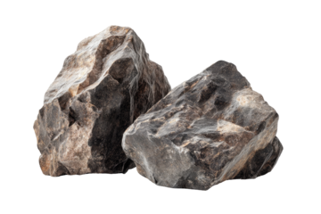 Two rough, gray-brown rocks.  Close-up, isolated against black.  Uneven, textured surfaces