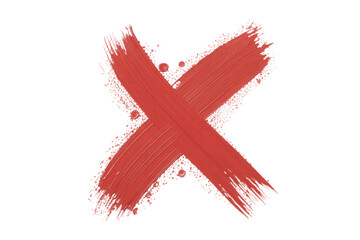 Bold brushstroke X mark in vibrant coral red, perfect for cancellation, denial, or marking errors, adding a creative touch to designs with its artistic textured effect and eye-catching color