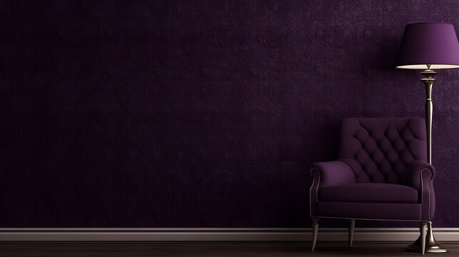 Elegant purple armchair and floor lamp furniture interior