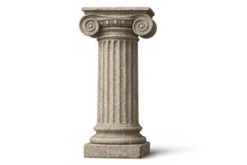 Ancient ionic order column with classical volute capital, roman greek style pillar showing historical architectural design, transparent background