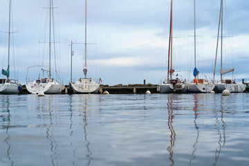 Yachts on parking lot on Lake Geneva