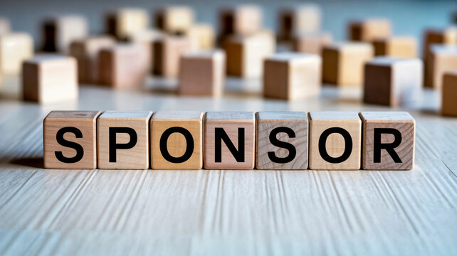 Sponsor message displayed on wooden blocks a creative concept for partnership opportunities and business collaborations showcasing support and investment in a unique way for marketing campaigns