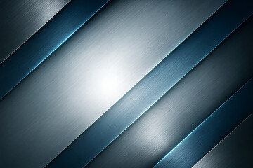 Brushed metal background with diagonal blue steel stripes and reflective light effect