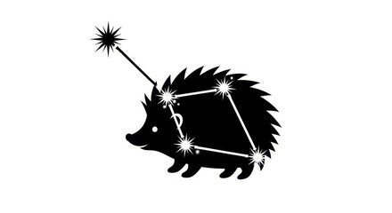 Depiction of hedgehog constellation on white backdrop. Hedgehog constellation shines with connected stars on animal silhouette.