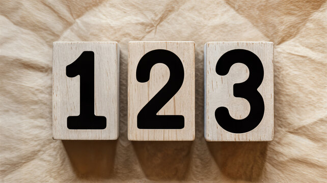 Wooden blocks displaying numbers one two and three on a textured background ideal for educational resources counting exercises and early childhood learning materials for kids and toddlers - Powered by Adobe