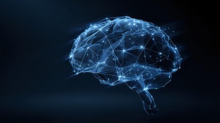 Abstract brain illustration with connected dots a digital network concept for artificial intelligence and neural connections on a dark blue backgr