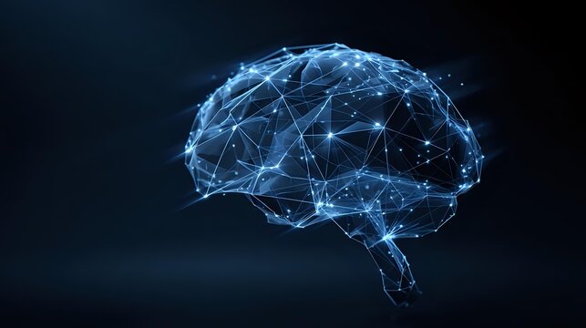 Abstract brain illustration with connected dots a digital network concept for artificial intelligence and neural connections on a dark blue backgr