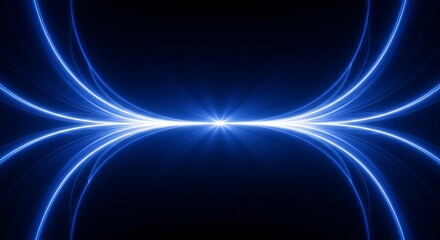 Abstract glowing blue light trails forming a symmetrical futuristic and energetic pattern