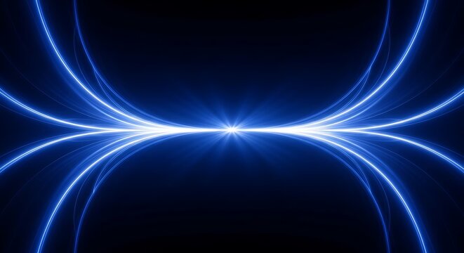 Abstract glowing blue light trails forming a symmetrical futuristic and energetic pattern