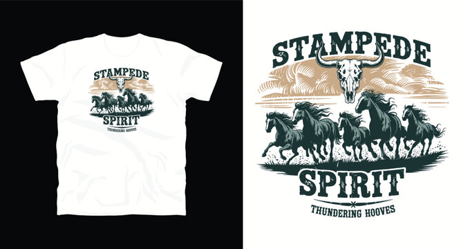 Stampede spirit t-shirt design with galloping horses