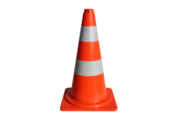 Orange and white traffic cone safety equipment for road construction on Transparent Background