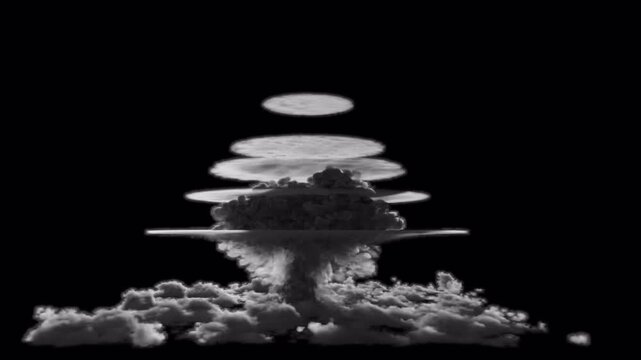 Massive nuclear explosion over clouds on transparent background
