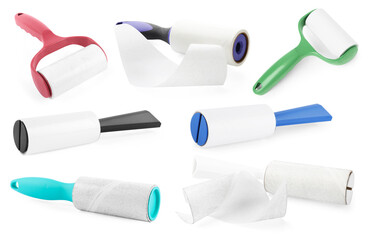 Lint rollers for cleaning clothes isolated on white, set