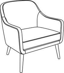 Modern upholstered armchair minimal line art, contemporary furniture outline drawing, elegant interior seating design, home decor element illustration