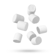 Fresh mallows flying in air on white background