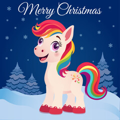 New Year's card, Year of the Horse. Template. Vector illustration.