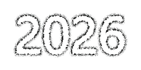 Twenty twenty six year number with abstract digital noise texture on white