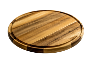 Wooden cutting board round shape with groove on Transparent Background