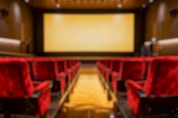 Defocused Background of Grand theater interior with empty stage and red velvet curtains, ornate architecture, and vintage decor. Blurred Background Photo.