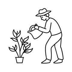 gardener with watering can and flowers