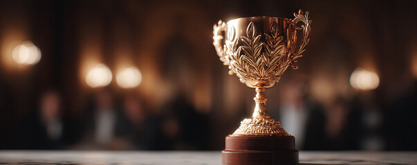 Elegant trophy, gleaming in victory. Symbol of achievement, success, and triumph. Perfect for corporate events, awards, recognition.