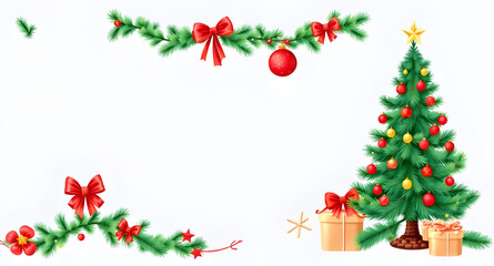 christmas, tree, elements, festive, ornaments, glitter, gold, silver, ribbons, bows, bauble, tinsel, garland, lights, glowing, shining, bright, winter, snowy, pine, evergreen, spruce, merry, joyful, d