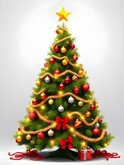 christmas, tree, festive, decorated, ornaments, baubles, ribbon, garland, star, glitter, shiny, colorful, tinsel, winter, holiday, celebration, snow, sparkle, glowing, luminous, pine, spruce, evergree