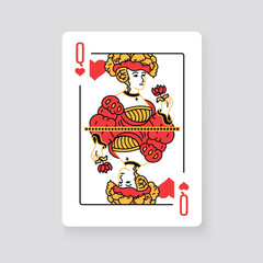 Vector illustration of the Queen of Hearts playing card. Elegant and classic design symbolizing royalty, luck, and card games, perfect for casino and entertainment projects.