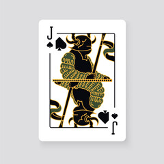 Fototapeta premium Vector illustration of the Jack of Spades playing card. Elegant and classic design symbolizing royalty, luck, and card games, perfect for casino and entertainment projects.