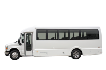 White shuttle bus side profile