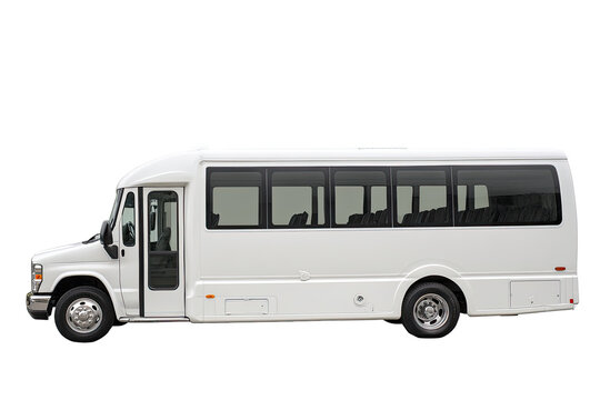 White shuttle bus side profile