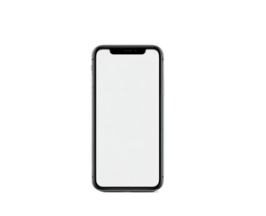 A modern smartphone, front view, with a blank screen